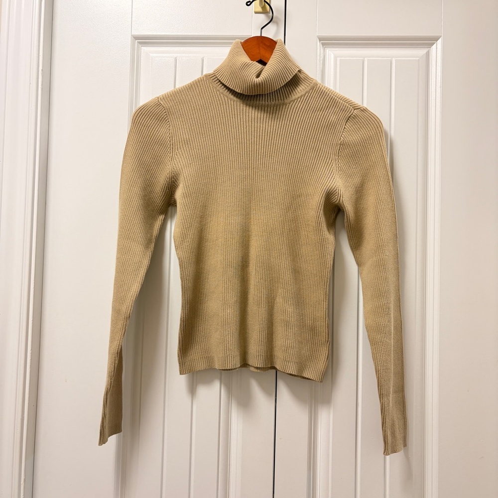 Vintage Global Mind Ribbed Turtleneck Sweater Tan